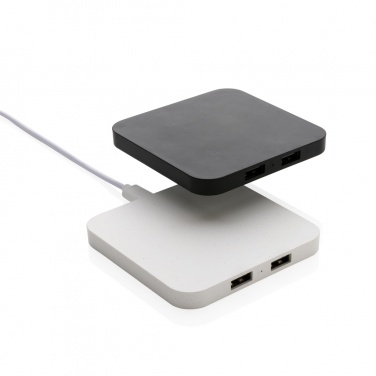 Logotrade Werbeartikel das Foto: 10W Wireless Charger aus RSC recycl. Kunststoff mit Dual-USB