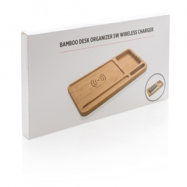 Logotrade Werbeartikel das Foto: Bambus Schreibtisch-Organizer mit 5W Wireless Charger