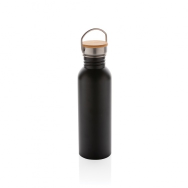 Logotrade Werbeartikel das Foto: Moderne Stainless-Steel Flasche mit Bambusdeckel