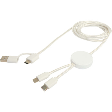 Logotrade werbemittel das Foto: Citala 150 cm 5-in-1 Kabel aus recyceltem Kunststoff für Datenübertragung und 27W Schnellladung