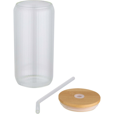Logotrade Geschäftsgeschenke das Foto: Mirage 500 ml einwandiges Glas aus Borosilikatglas mit Bambusdeckel