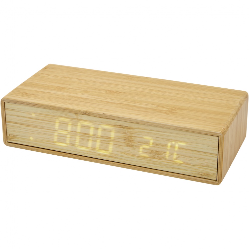 Logo trade promotional product photo of: Minata bamboo wireless charger with clock