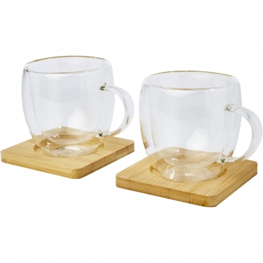 Logo trade promotional merchandise photo of: Manti 2-piece 250 ml double-wall glass cup with bamboo coaster 