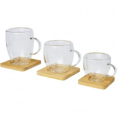 Logo trade promotional products image of: Manti 2-piece 250 ml double-wall glass cup with bamboo coaster 