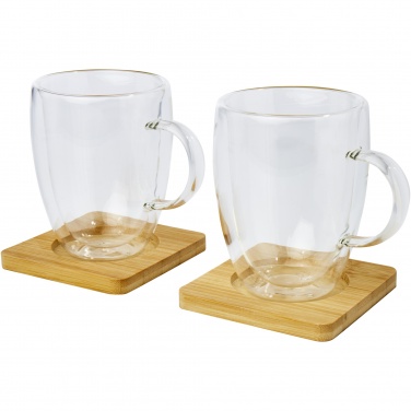 Logotrade promotional gift picture of: Manti 2-piece 350 ml double-wall glass cup with bamboo coaster 