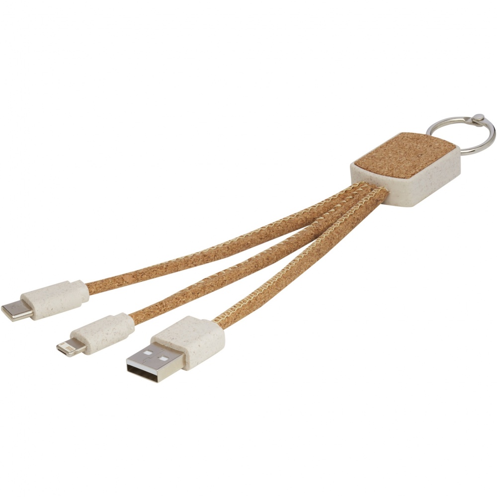 Logotrade promotional gifts photo of: Bates wheat straw and cork 3-in-1 charging cable