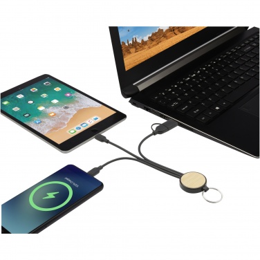 Logo trade advertising products image of: Tecta 6-in-1 recycled plastic/bamboo charging cable with keyring