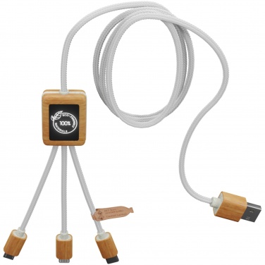 Logo trade promotional product photo of: SCX.design C39 3-in-1 rPET light-up logo charging cable with squared bamboo casing