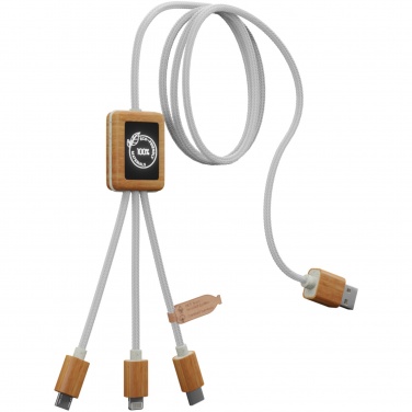 Logotrade promotional giveaway image of: SCX.design C39 3-in-1 rPET light-up logo charging cable with squared bamboo casing