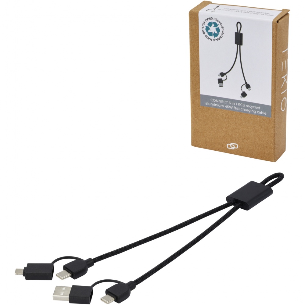 Logo trade business gifts image of: Connect 6-in-1 RCS recycled aluminium 45W quick charge & data transfer cable