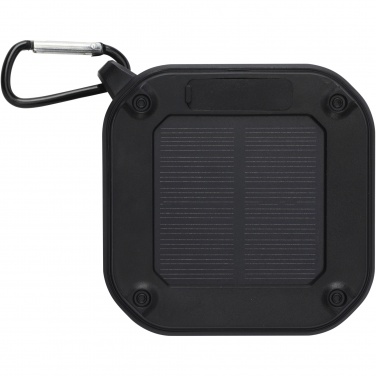 Logo trade promotional items image of: Solo 3W IPX5 RCS recycled plastic solar Bluetooth® speaker with carabiner 