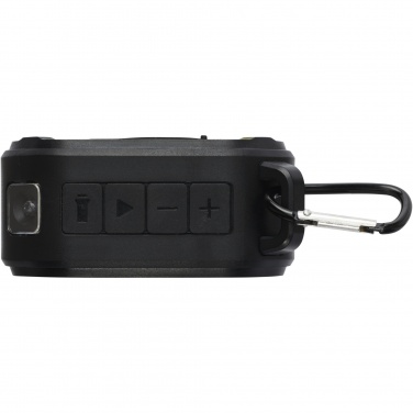 Logo trade business gifts image of: Solo 3W IPX5 RCS recycled plastic solar Bluetooth® speaker with carabiner 