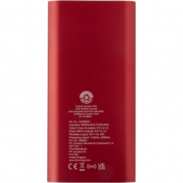 Logotrade business gifts photo of: Juice 8000 mAh Type-C recycled aluminium wireless power bank