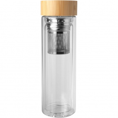 Logotrade promotional item image of: Bailey 400 ml borsilicate glass infuser bottle with bamboo lid