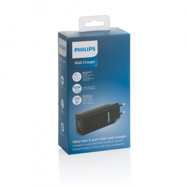 Logo trade promotional merchandise image of: Philips 65W ultra fast PD 3-port USB wall charger