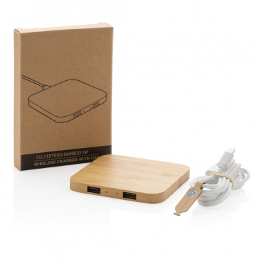 Logotrade advertising product picture of: Bamboo 5W wireless charger with USB