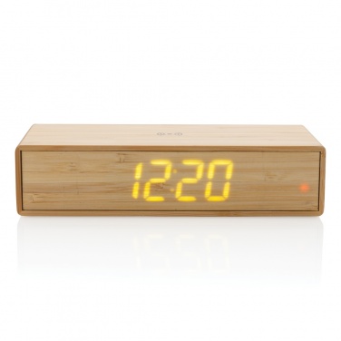 Logo trade promotional merchandise photo of: Bamboo alarm clock with 5W wireless charger