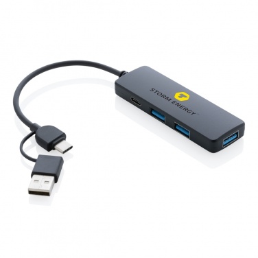 Logo trade promotional giveaway photo of: RCS recycled plastic USB hub with dual input