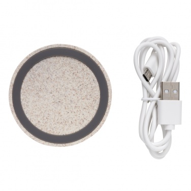 Logo trade corporate gifts image of: Wheat Straw 5W round wireless charging pad