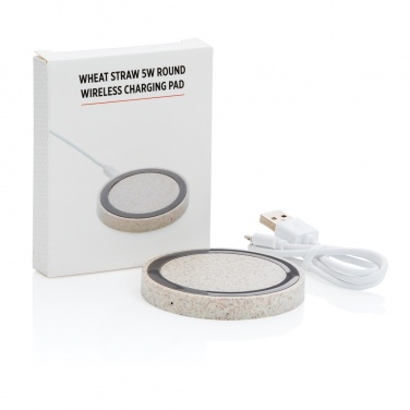 Logo trade corporate gift photo of: Wheat Straw 5W round wireless charging pad