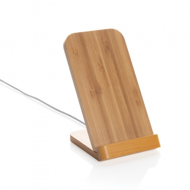 Logo trade promotional gifts picture of: Bamboo 5W wireless charging stand