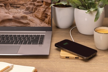 Logo trade promotional giveaway photo of: Bamboo 10W wireless charger with USB
