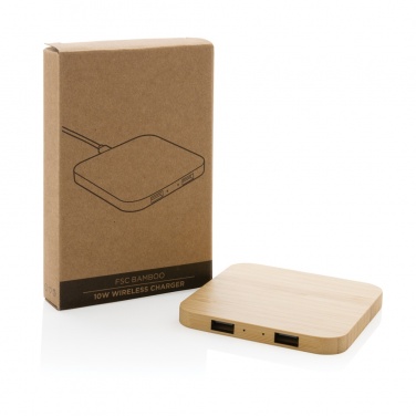 Logo trade promotional items picture of: Bamboo 10W wireless charger with USB