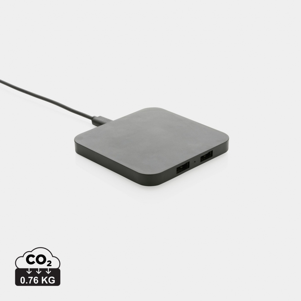 Logotrade promotional gifts photo of: RCS recycled plastic 10W Wireless charger with USB Ports