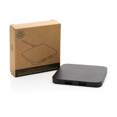 Logotrade promotional gifts photo of: RCS recycled plastic 10W Wireless charger with USB Ports