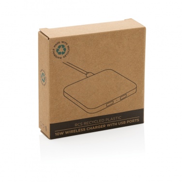 Logo trade promotional merchandise picture of: RCS recycled plastic 10W Wireless charger with USB Ports