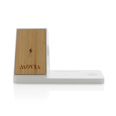 Logotrade business gift image of: Ontario recycled plastic & bamboo 3-in-1 wireless charger