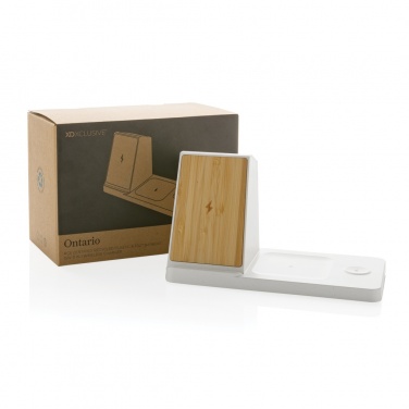 Logo trade promotional giveaways picture of: Ontario recycled plastic & bamboo 3-in-1 wireless charger