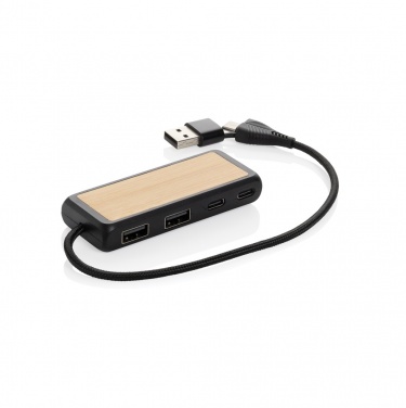 Logo trade advertising products image of: Link RCS recycled plastic and bamboo dual Input USB hub