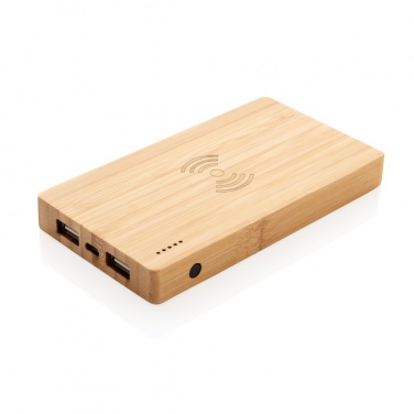 Logo trade promotional gifts picture of: Bamboo 4.000 mAh wireless 5W Powerbank