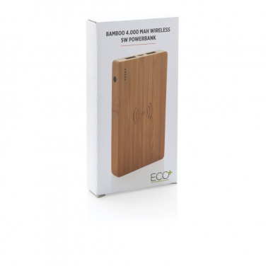 Logo trade promotional item photo of: Bamboo 4.000 mAh wireless 5W Powerbank