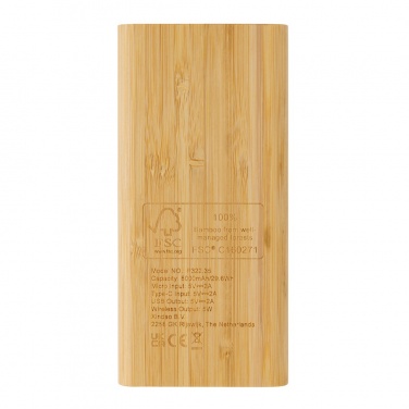 Logo trade promotional giveaways picture of: Bamboo 8.000 mAh 5W wireless powerbank