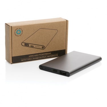 Logotrade promotional gift picture of: RCS recycled plastic/aluminum 4000 mah powerbank with type C