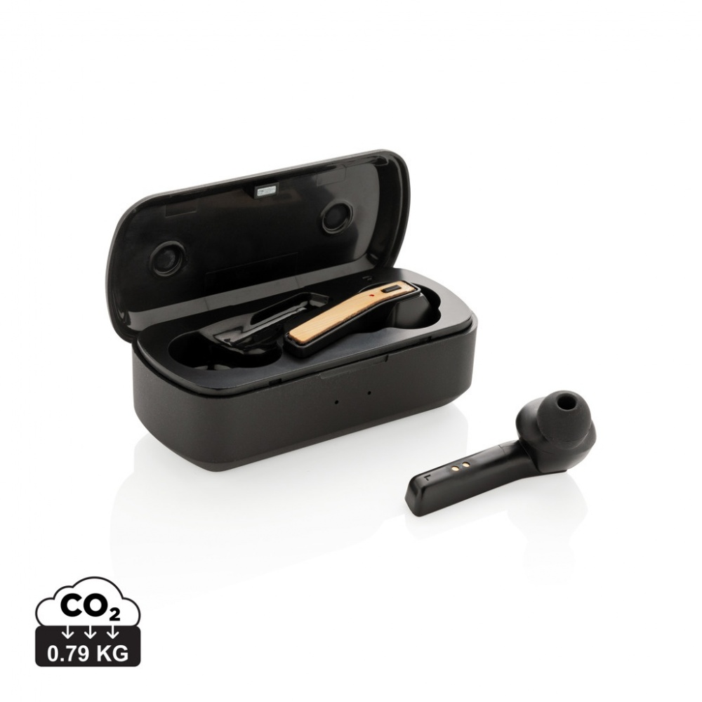 Logotrade advertising product picture of: Bamboo Free Flow TWS earbuds in case