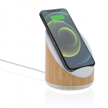 Logo trade business gift photo of: Ovate bamboo 5W speaker with 15W wireless charger