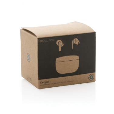 Logo trade promotional items image of: Oregon RCS recycled plastic and cork TWS earbuds