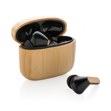 Logo trade corporate gifts image of: Bamboo TWS earbuds with RCS recycled plastic