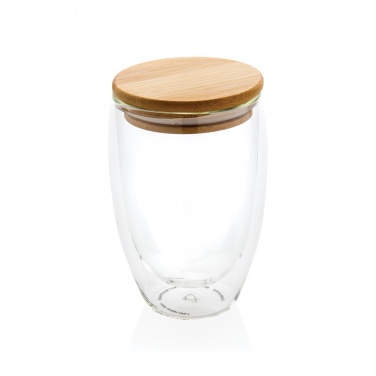 Logo trade promotional merchandise photo of: Double wall borosilicate glass with bamboo lid 350ml