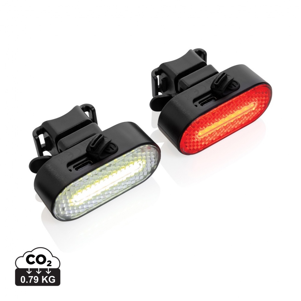 Logotrade promotional giveaway picture of: Lumino RCS recycled plastic USB re-chargeable bike light set