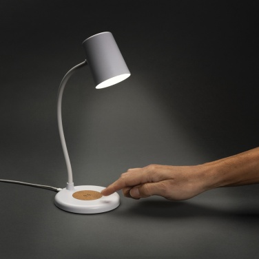 Logotrade business gift image of: Zenara RCS recycled plastic and cork 15W wireless desk lamp