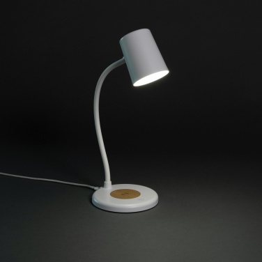 Logotrade promotional giveaway image of: Zenara RCS recycled plastic and cork 15W wireless desk lamp
