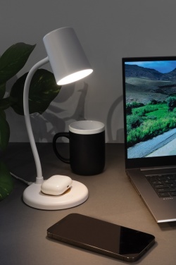 Logo trade business gifts image of: Zenara RCS recycled plastic and cork 15W wireless desk lamp