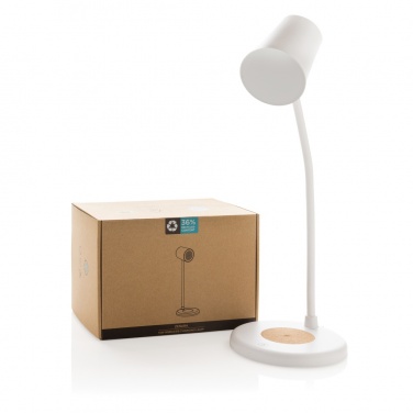 Logotrade promotional product picture of: Zenara RCS recycled plastic and cork 15W wireless desk lamp