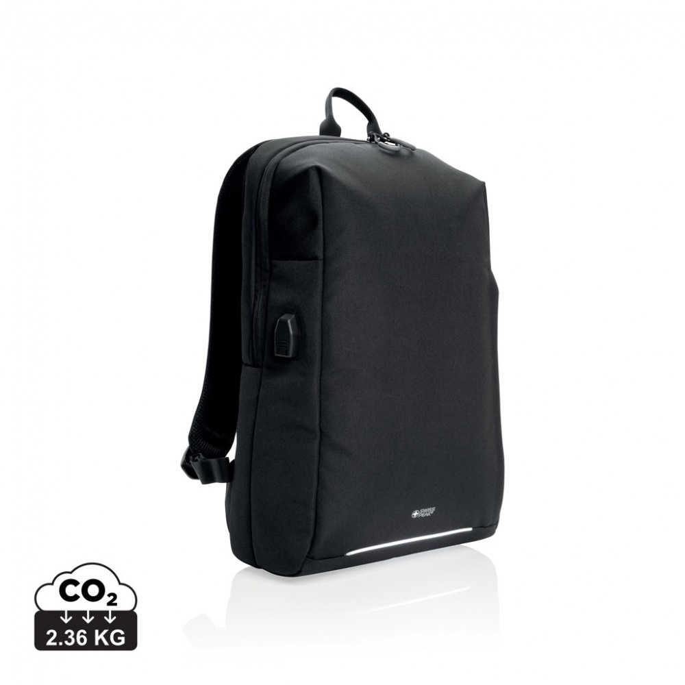 Logo trade promotional merchandise image of: Swiss Peak AWARE™ RFID and USB A laptop backpack