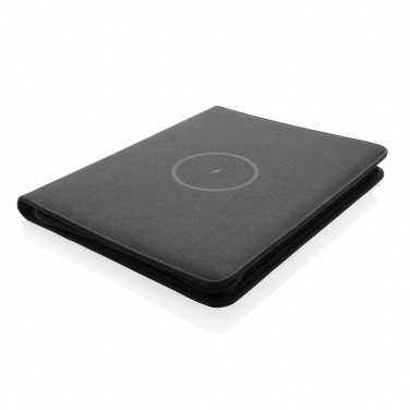 Logo trade business gifts image of: Air 5W wireless charging portfolio A4 w/ 5000 mAh powerbank