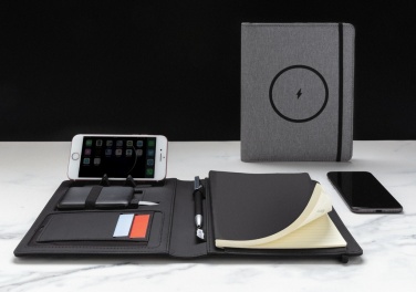 Logo trade advertising products image of: Air 5W wireless charging notebook with 5000mAh powerbank